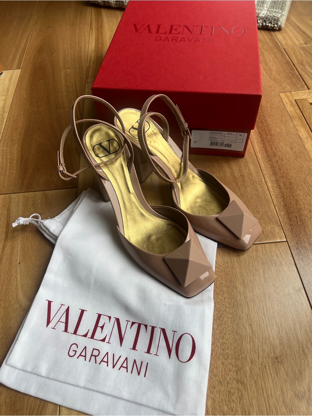 Valentino Garavani Blush Patent Leather Slingback Pumps with Pyramid Stud